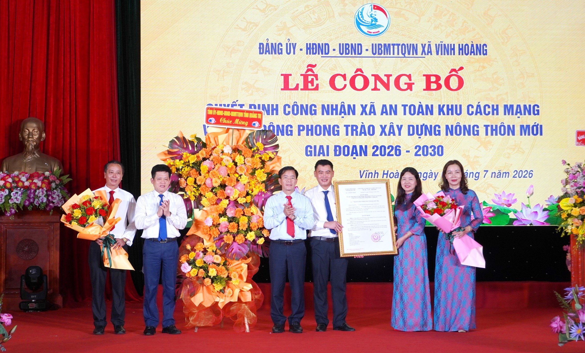 Vĩnh Hoàng đón nhận Quyết định công nhận xã An toàn khu cách mạng, phát động xây dựng nông thôn mới giai đoạn 2026 - 2030